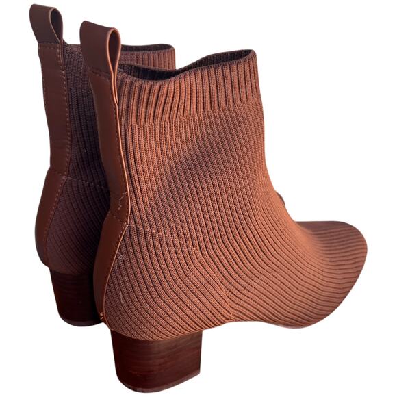 Joie x Revolve Neely Women's Sz 7.5 Knit Block Heel Ribbed Brown Bootie Pull On - Picture 5 of 11